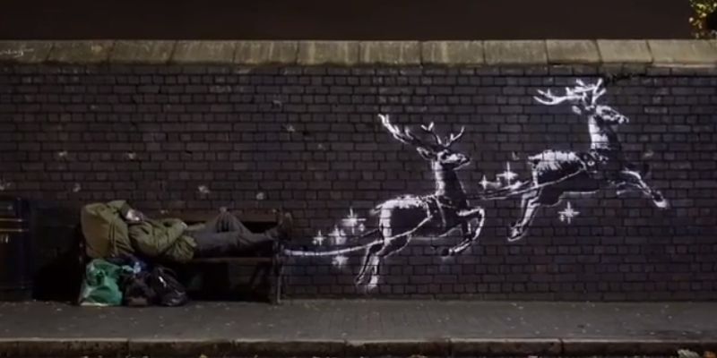Бездомний замість Санти: Бенксі показав різдвяне графіті
