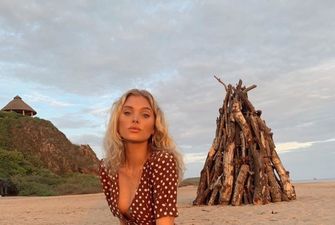 Сукня на запах у гороховому принті: Ельза Госк демонструє ідеальний пляжний образ