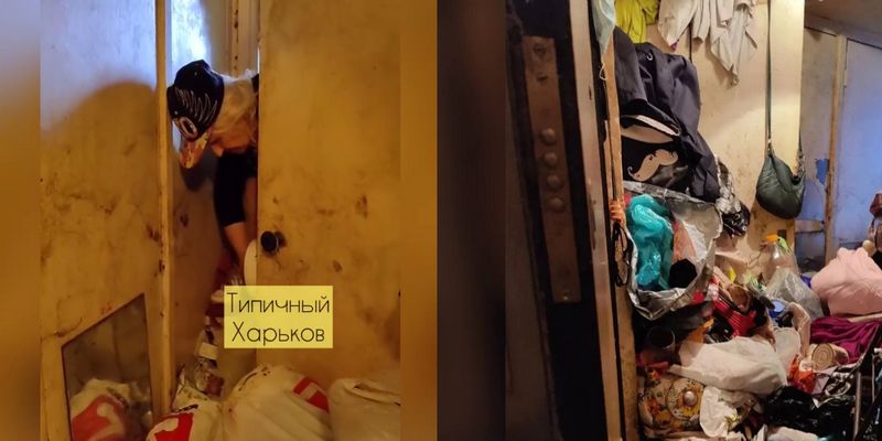 В Харькове душевнобольная бабушка годами таскала с улицы мусор и завалила квартиру до потолка
