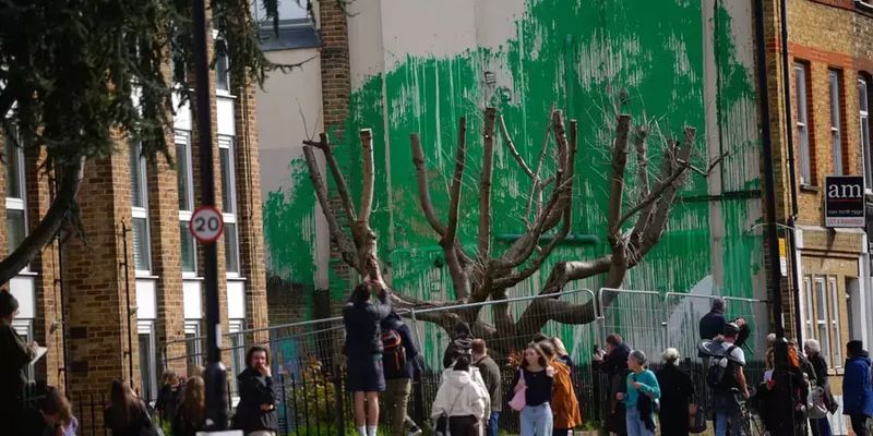 "Дерево" Бэнкси в Лондоне неизвестные облили белой краской