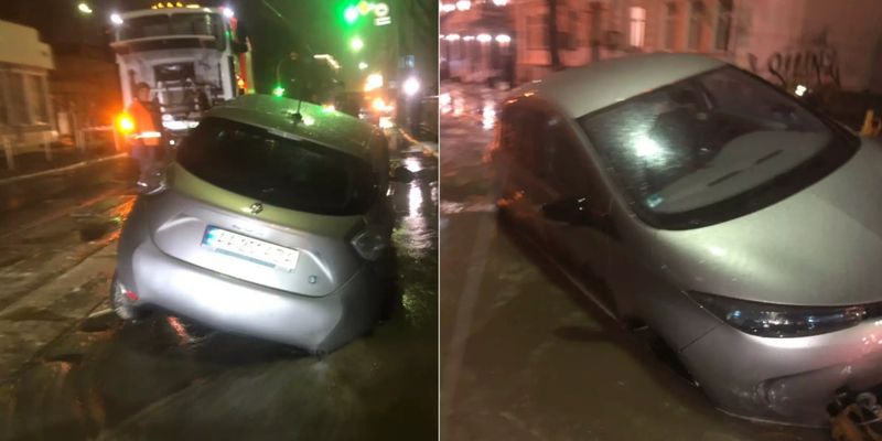 В центре Киева "утонул" автомобиль