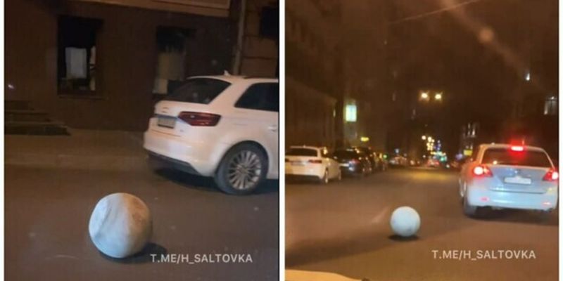 В Харькове "оживший" бетонный шар побил припаркованные авто