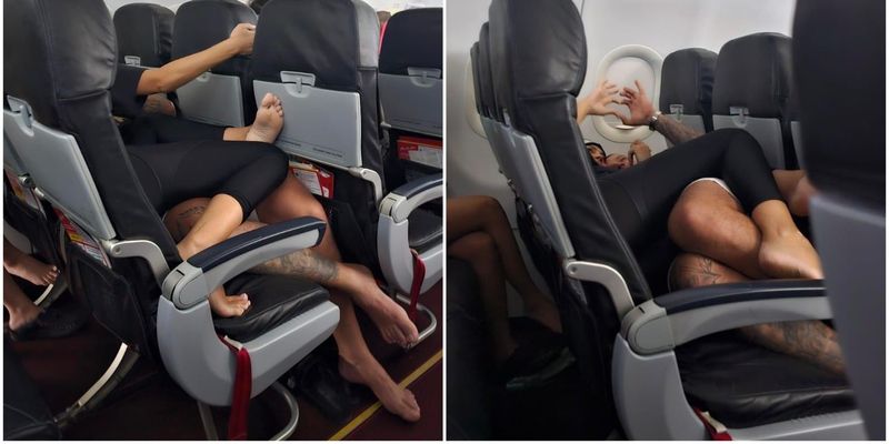Опасная ситуация: пассажиры пристыдили странную позу влюбленной пары в самолете
