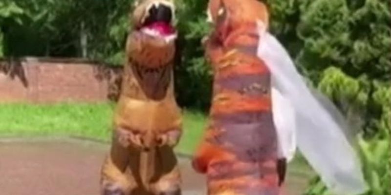 Пара из Львова пришли в ЗАГС в костюмах тираннозавров