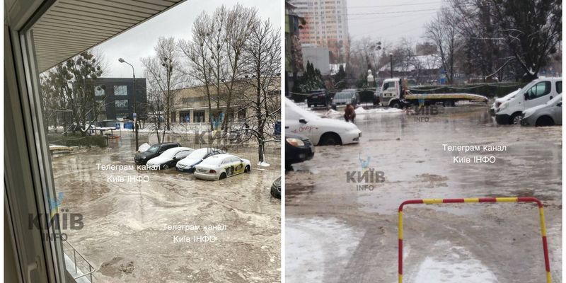 В Киеве произошел потоп: вода залила улицу рядом со станцией метро