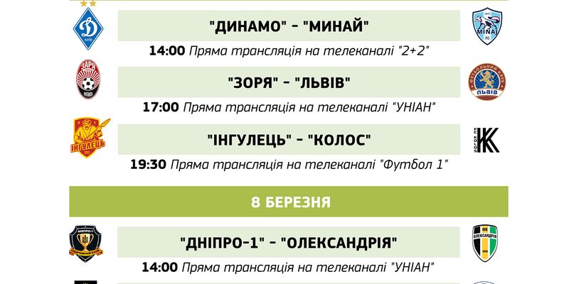 УПЛ: розклад матчів і трансляцій 17 туру чемпіонату України з футболу