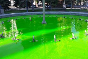 Невідомі пофарбували фонтани на столичному Майдані незалежності