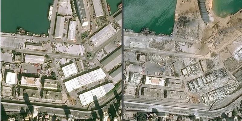Розкидані кораблі та яма на місці вибуху: супутникові знімки зруйнованого порту в Бейруті